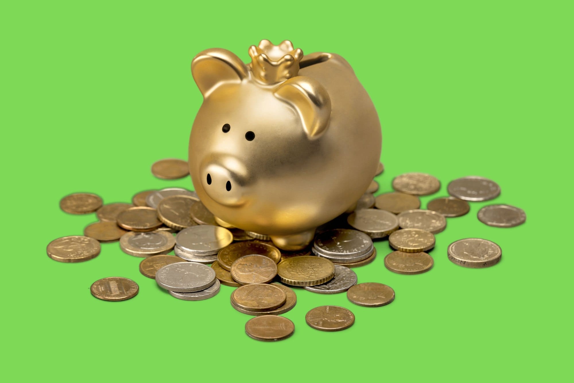 Gold Piggy Bank Surrounded by Coins