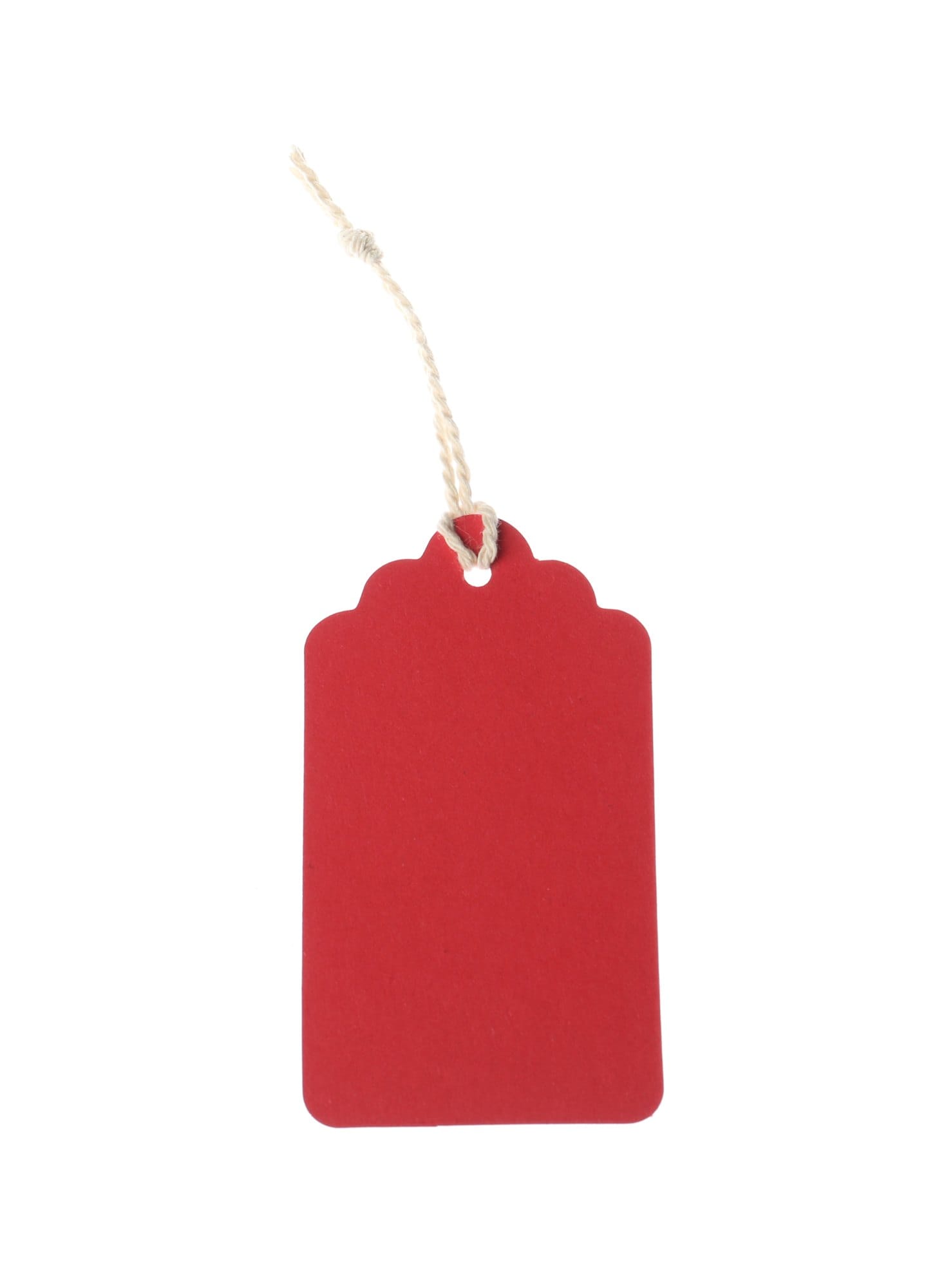 Red Tag with String on White Background