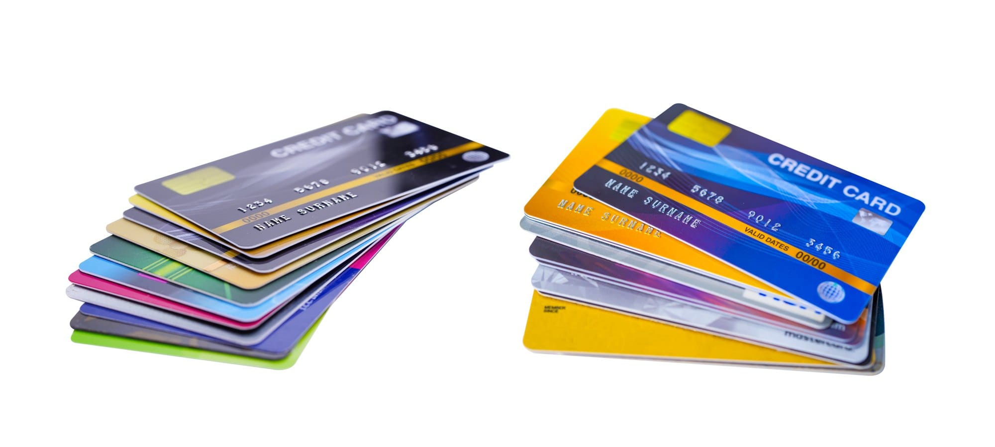 Stack of Credit Cards on a White Background