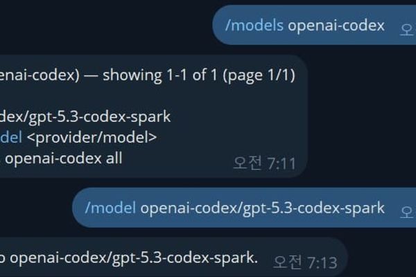openclaw GPT-5.3-Codex-Spark 텔레그램 활용