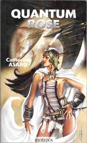 Book cover depicting a woman with an enormous headdress, white cape, and about twenty bangles on each arm. She strikes a pose in front of a swarm of flying spaceships