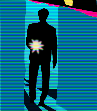 Stylized image of a figure holding a flashlight