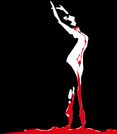 A stylized figure coated in blood