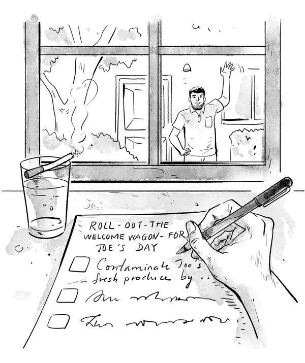 Someone writing a to-do list of torturing an unsuspecting victim