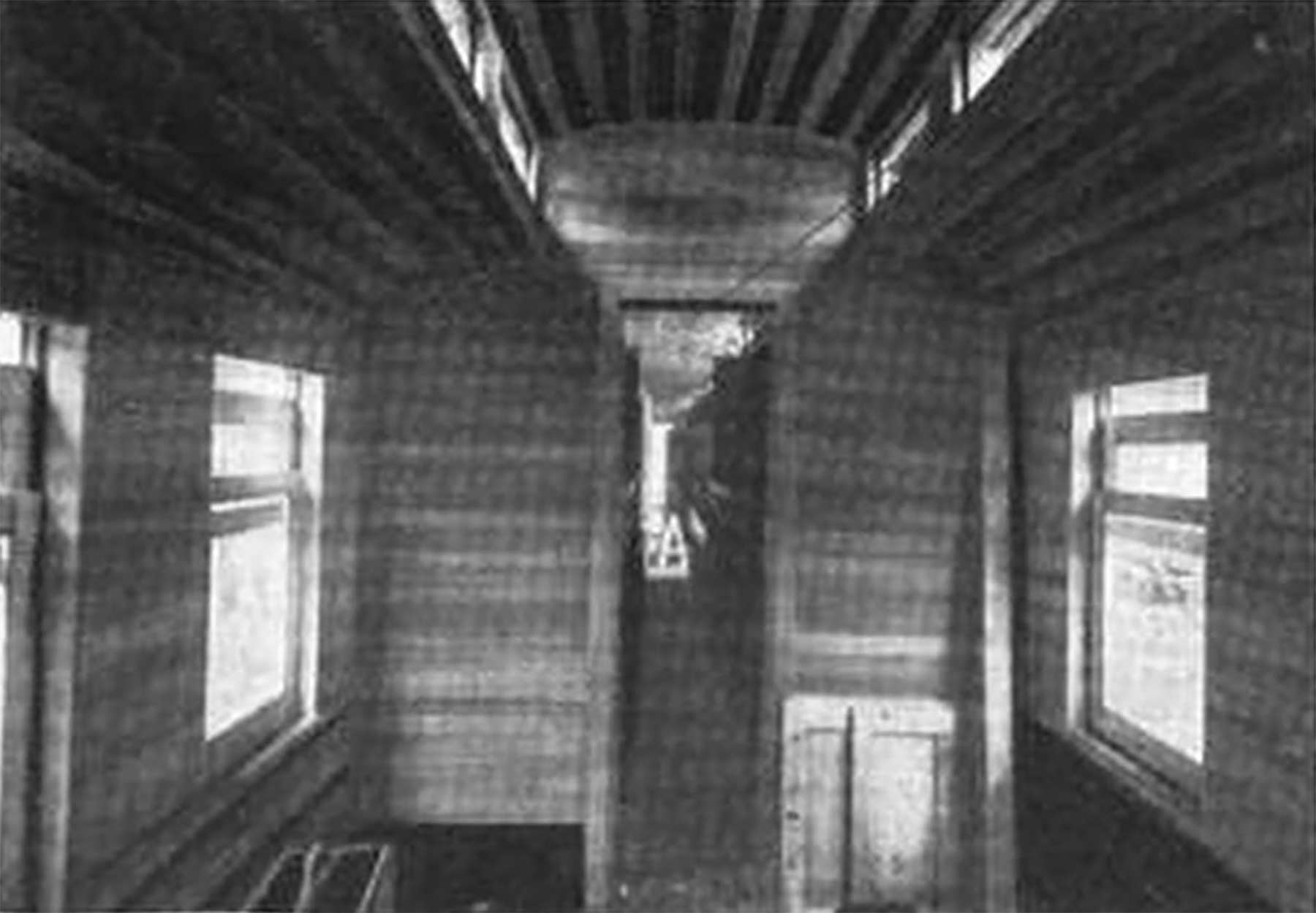 Interior of the Barnum and Bailey advertising car under construction