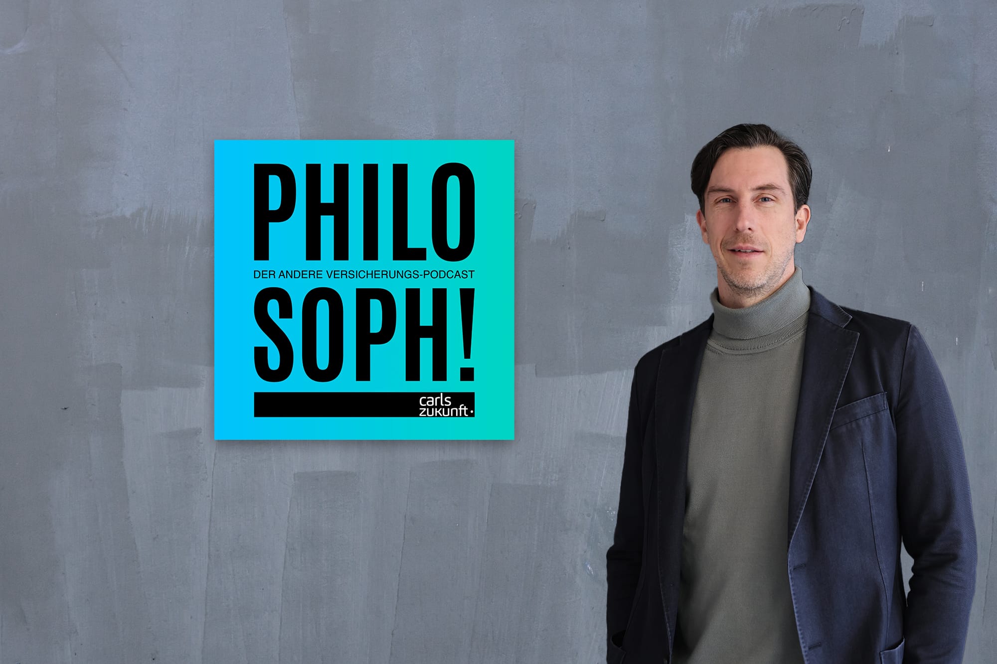 Portrait Dr. Philipp Schönbach, Philosoph! Podcast Cover, grauer Hintergrund