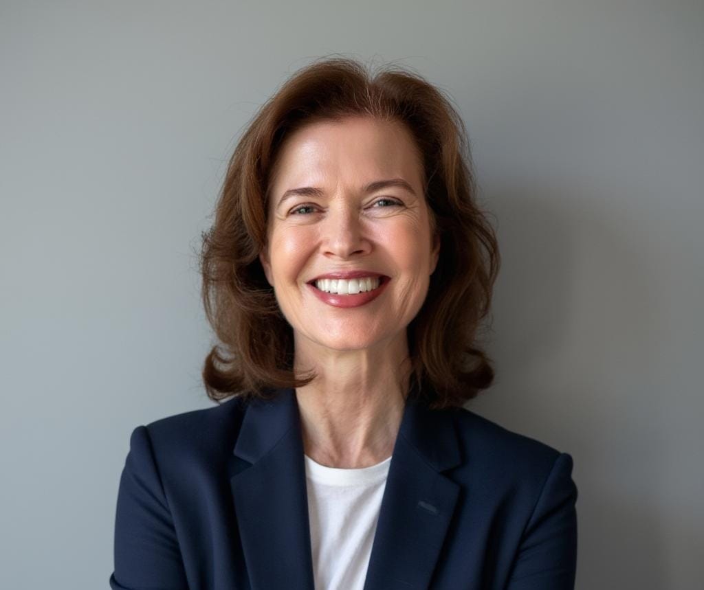 Claudia Alsdorf steht vor einer grauen Wand.