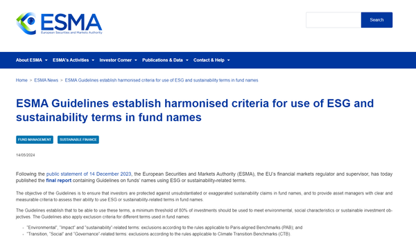 🌱 New ESMA Guidelines on ESG Terminology in Fund Names 🌍