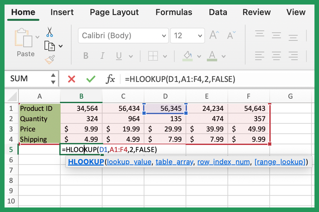 hlookup example