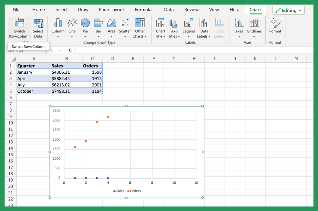Changing X and Y Axis on Scatterchart in Exce