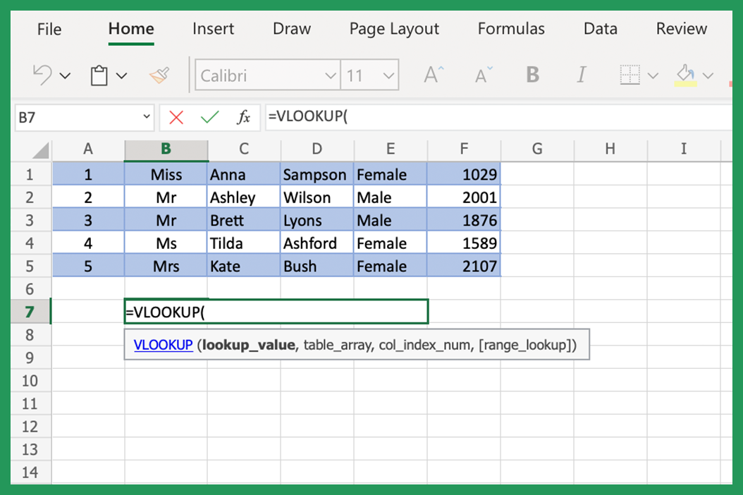 Using VLOOKUP formula in Excel