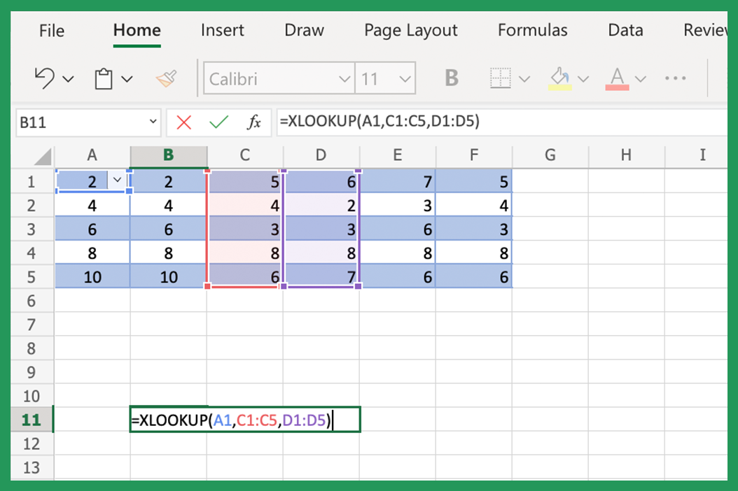 Screenshot showing XLOOKUP formula in Excel