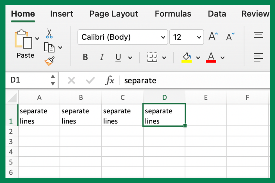 New line in same cell example