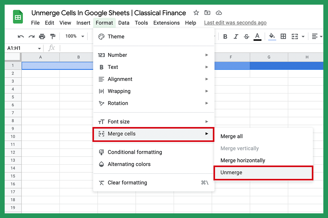 Unmerge Cells Google Sheets