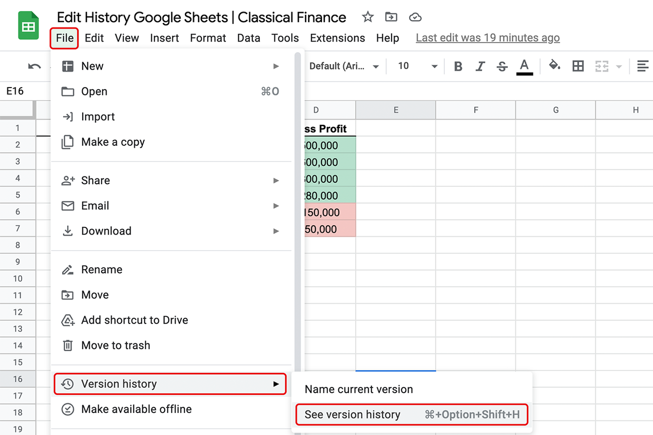 Edit/Version History Google Sheets