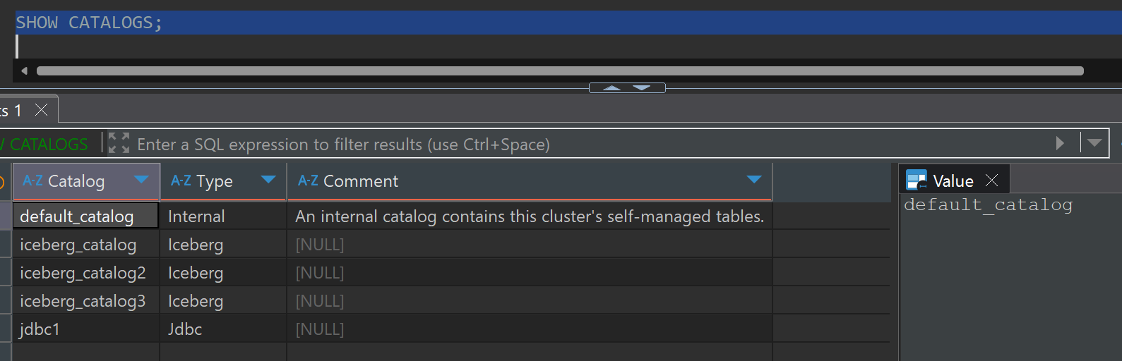 Catalog List Query Results