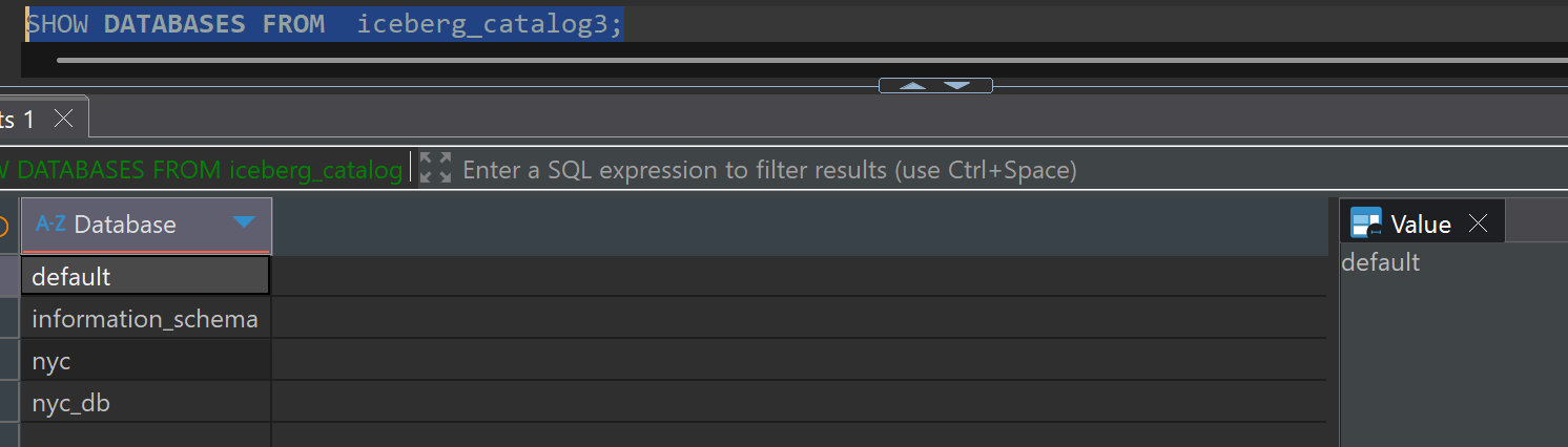 Database List Query Results
