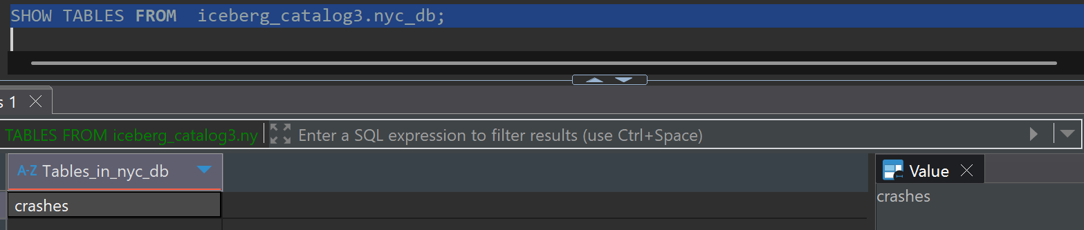 Table List Query Results