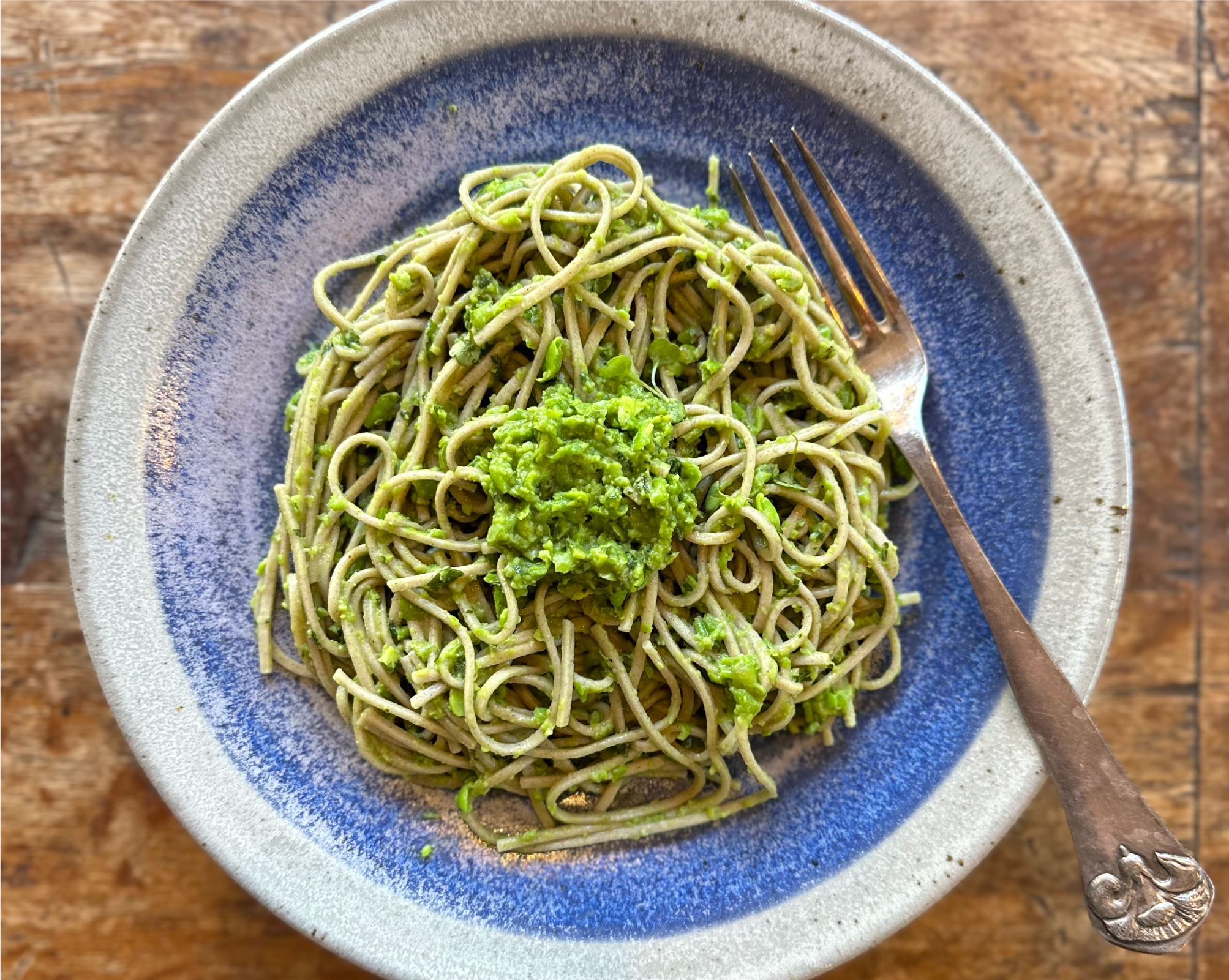 Buckwheat Soba Noodles with Matcha Pea Pesto