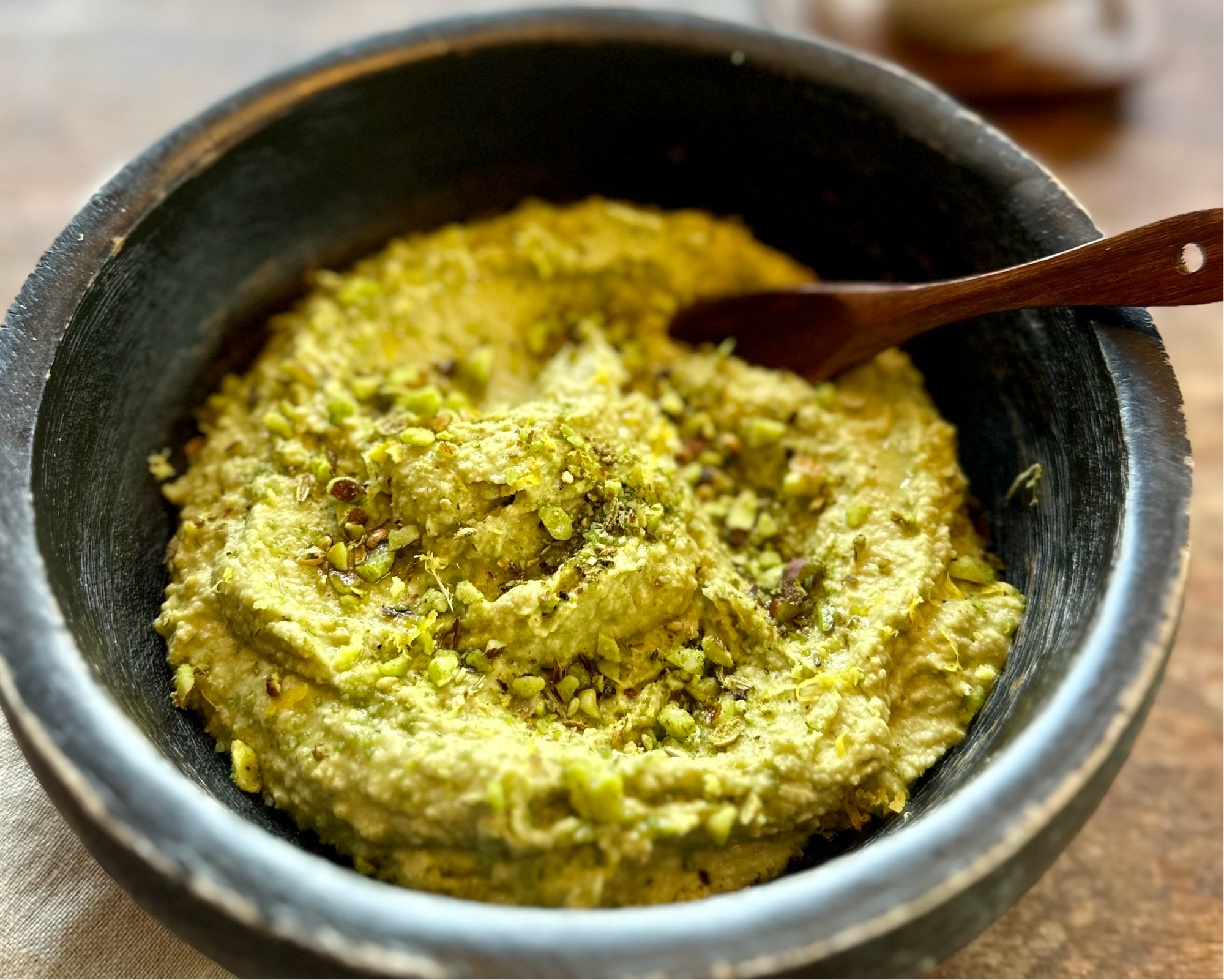 Matcha Hummus with Matcha Dukkah