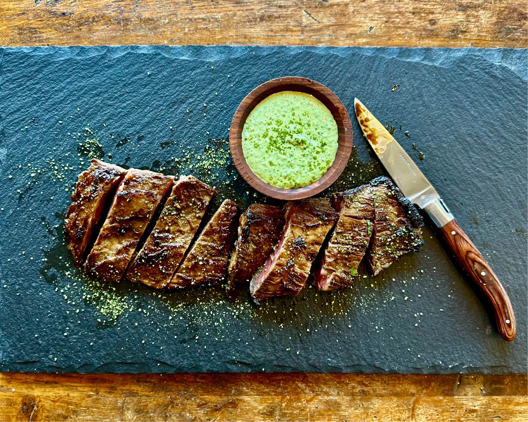 Marinated Skirt Steak with Matcha Crema