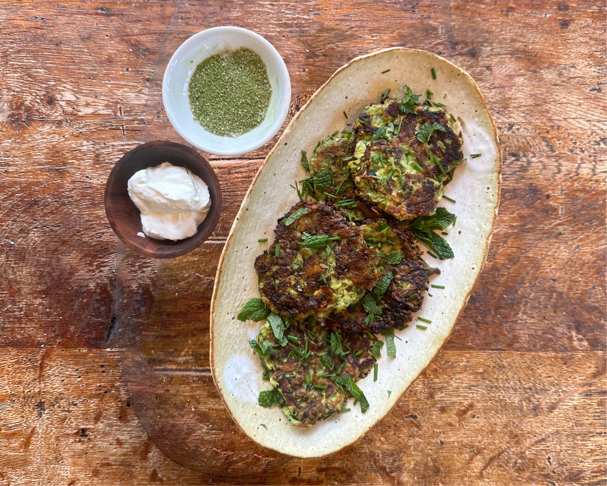 Zucchini Matcha Fritters