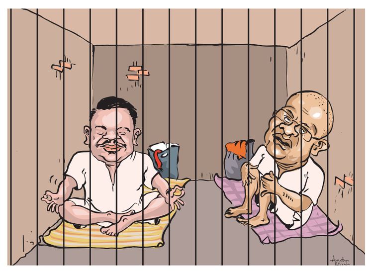 Government MPs PowerPoint briefed on anti-terror law, Namal and Gnanasara overnight together
