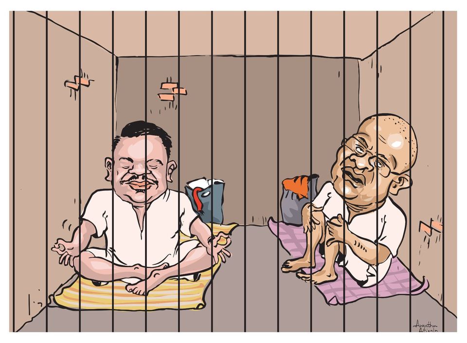 Government MPs PowerPoint briefed on anti-terror law, Namal and Gnanasara overnight together