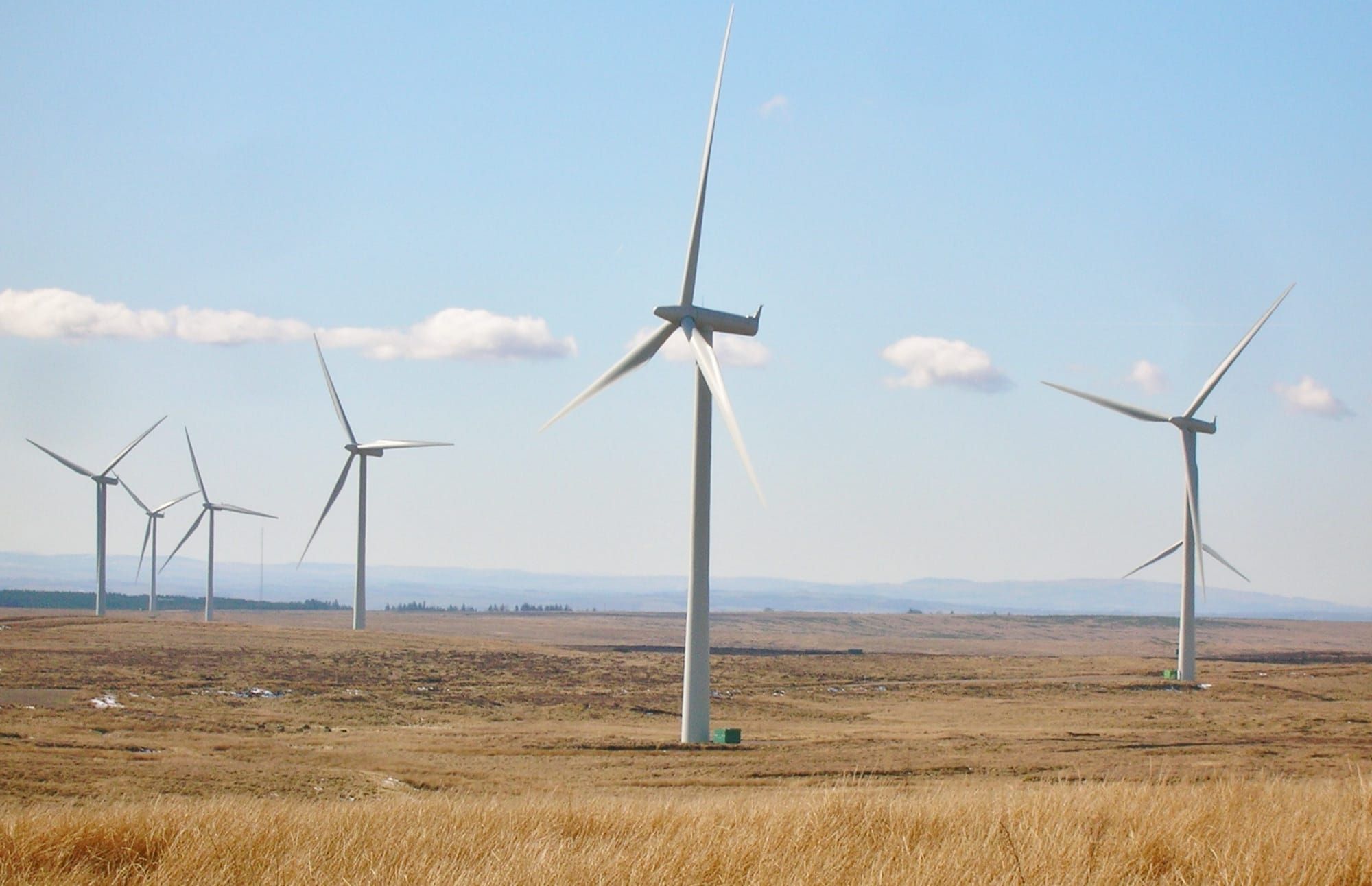 Turbine eoliene la parcul Whitelee, lângă Glasgow, Scoția