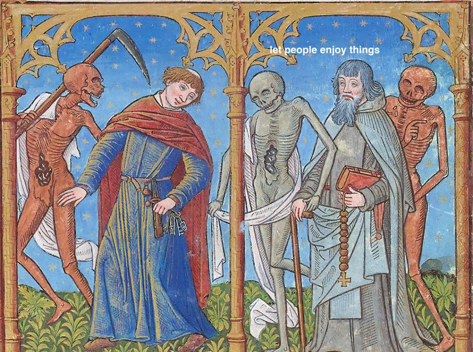 Behind You Are Two Spirits: One Can Only Say Memento Mori and The Other Can Only Say Let People Enjoy Things