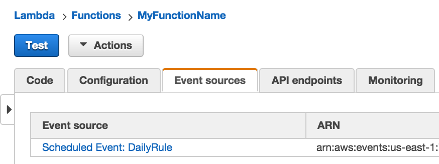 MyFunctionName Event Sources