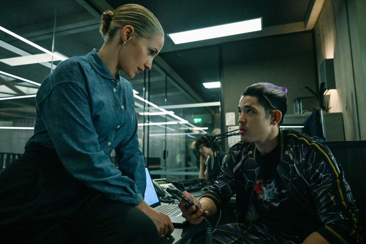 MI5 Head of Security Emma Flyte (Ruth Bradley) grills Slow Horse Toddy Ho (Christopher Chung)