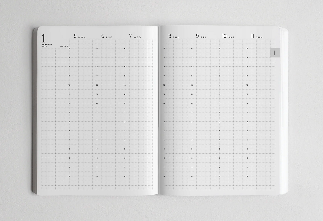 A product photo of a Sterling Ink vertical weekly planner from January 5 through 11.