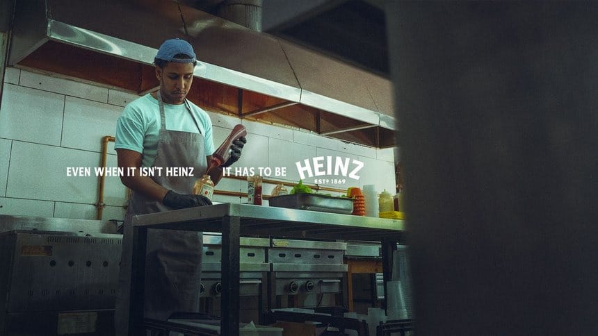 ketchup ad, restaurant working, even when it's not heinz it has to be heinz