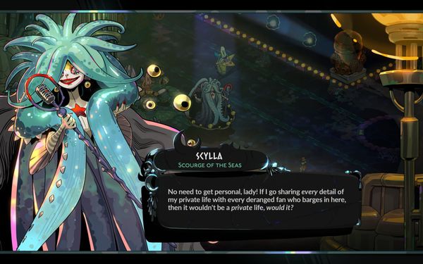 A Screenshot from Hades II where Scylla is explaining she wants to keep details of her private life private.