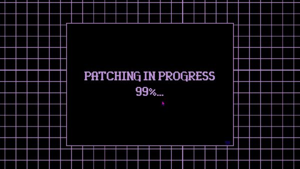 A Screenshot of the game "205 clicks" that says "Patching in Progress 99%..."