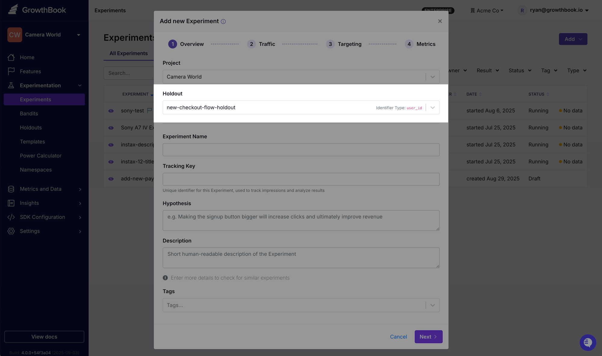 Highlighting holdout on the experiment creation modal