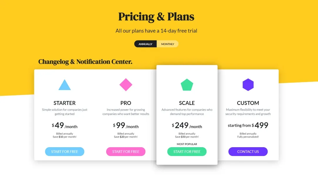 Screenshort of GetBeamer's pricing page.