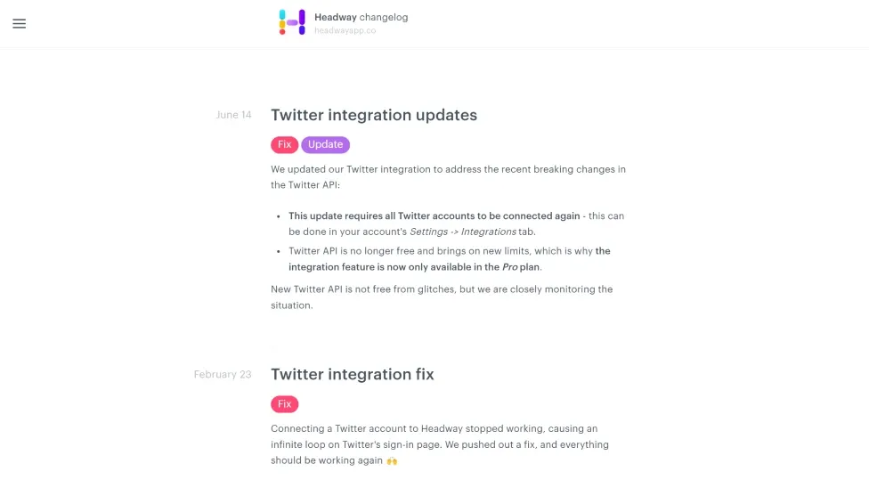 Headway' changelog.
