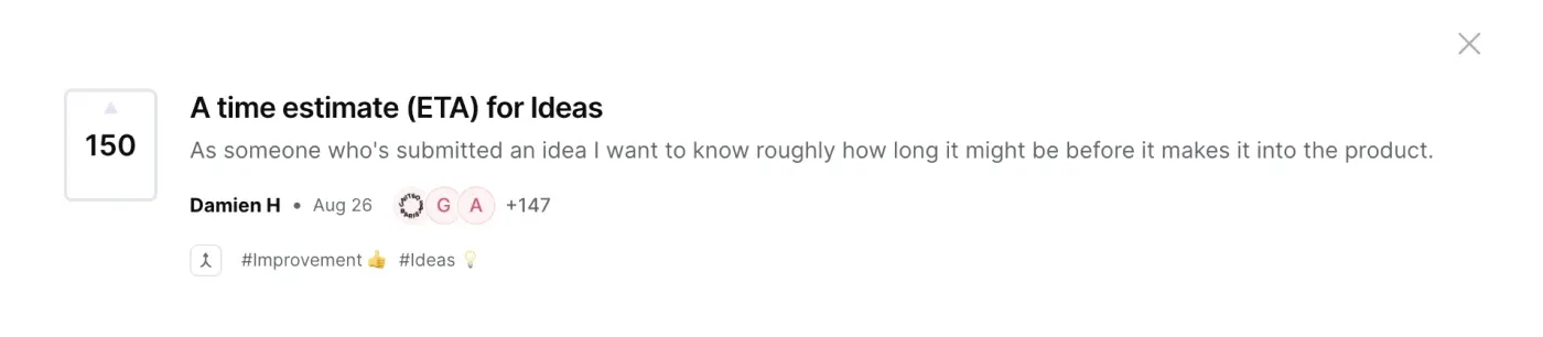 Screenshot of a feature request on Frill's board.