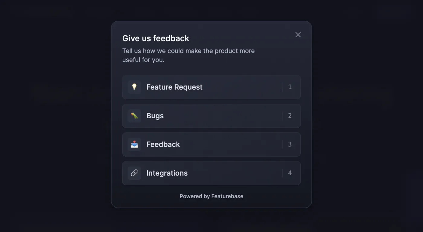 An example of a feedback widget by Featurebase.