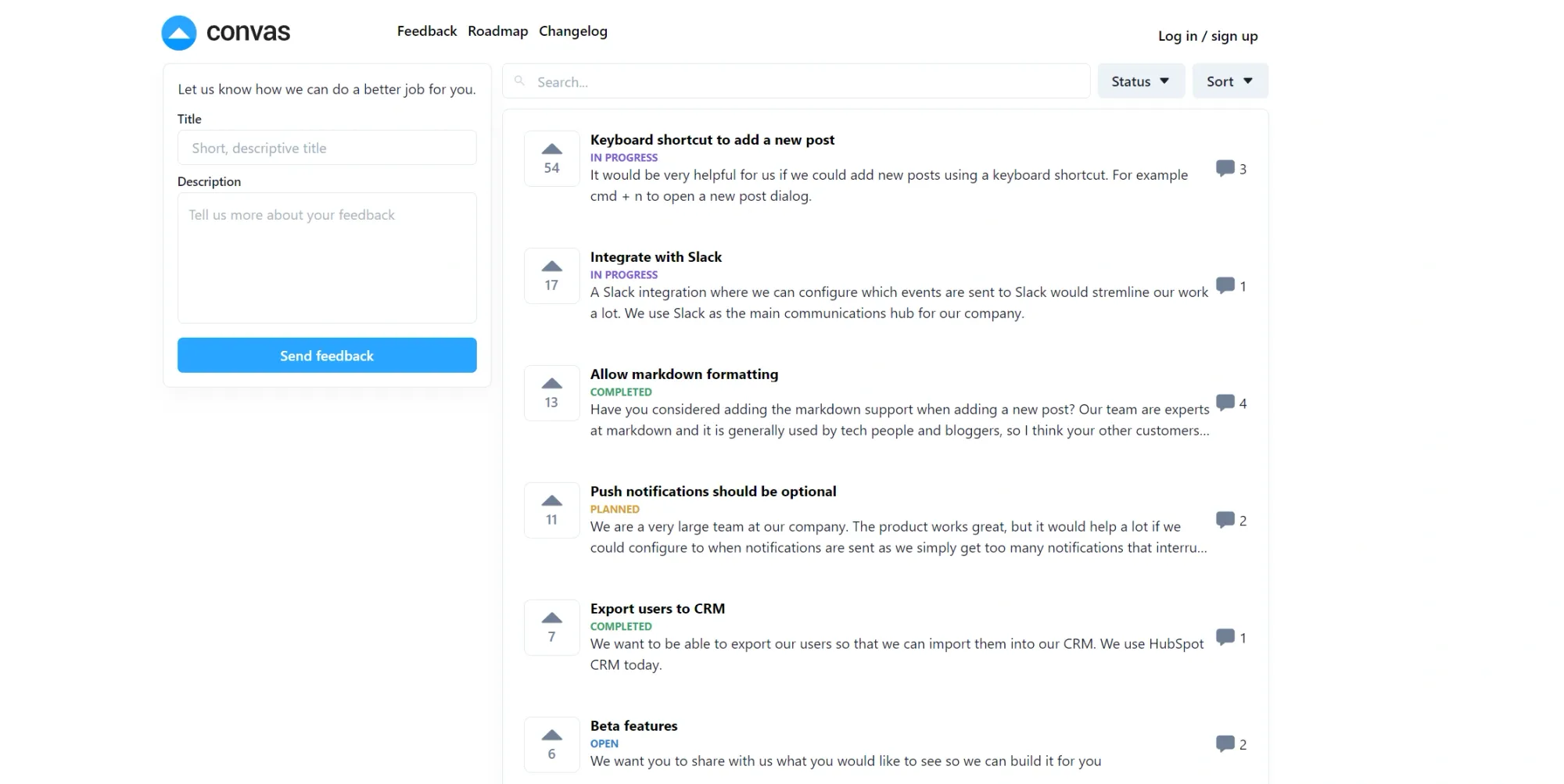 Convas' feedback board illustration.