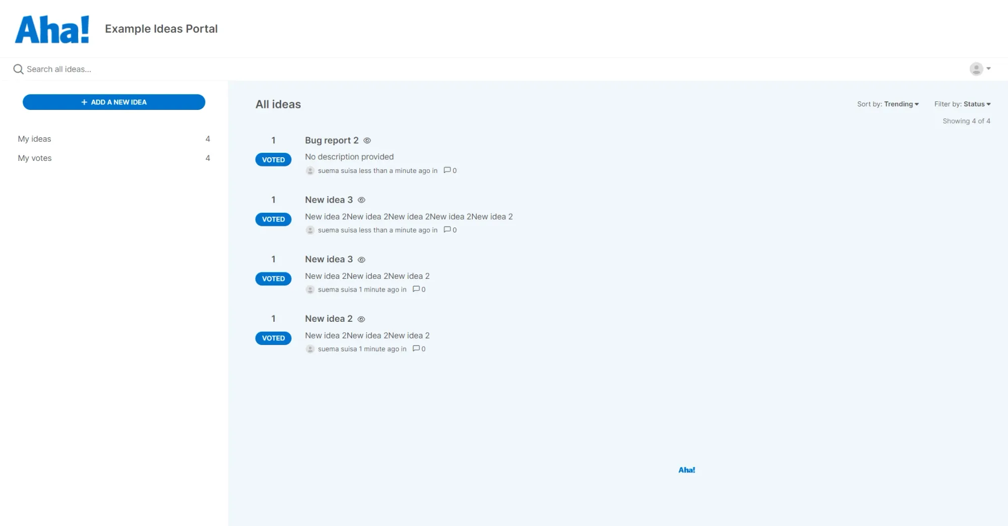 Screenshot of Aha!'s feedback board.