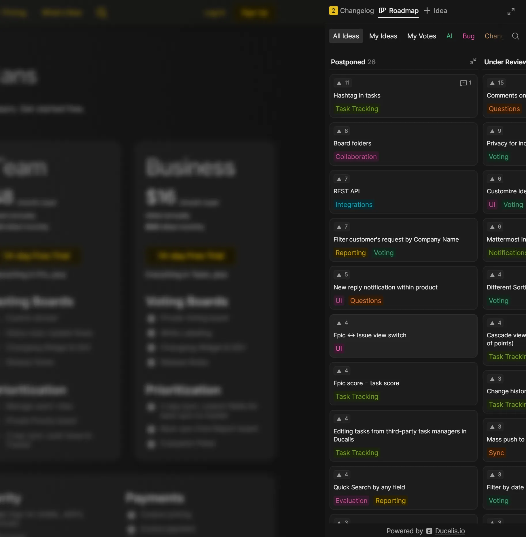 Screenshot of Ducalis' side peek in-app widget view.