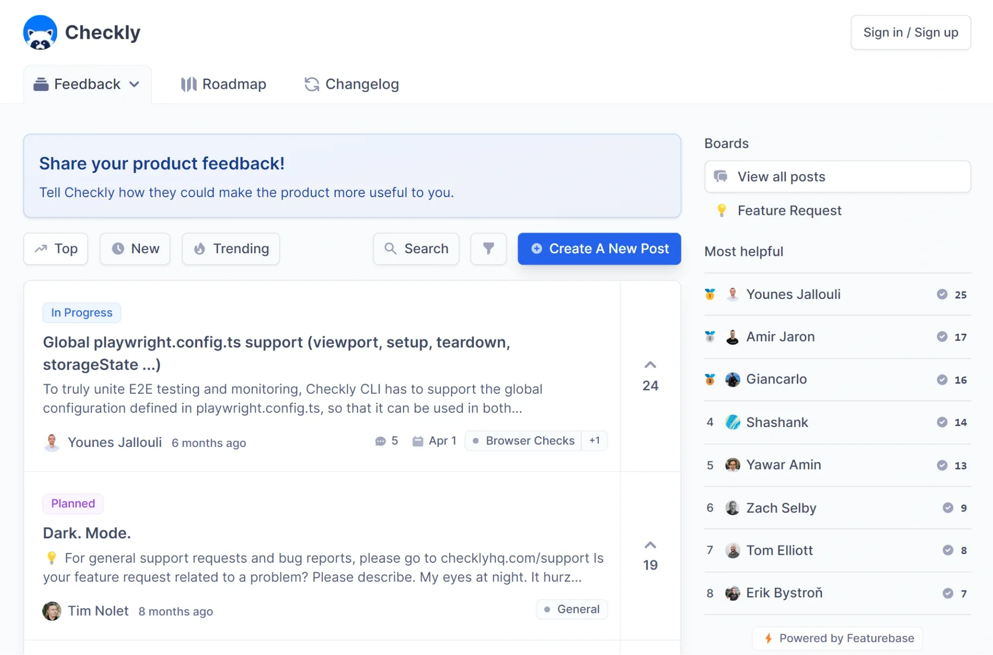 Public feedback portal example with Featurebase