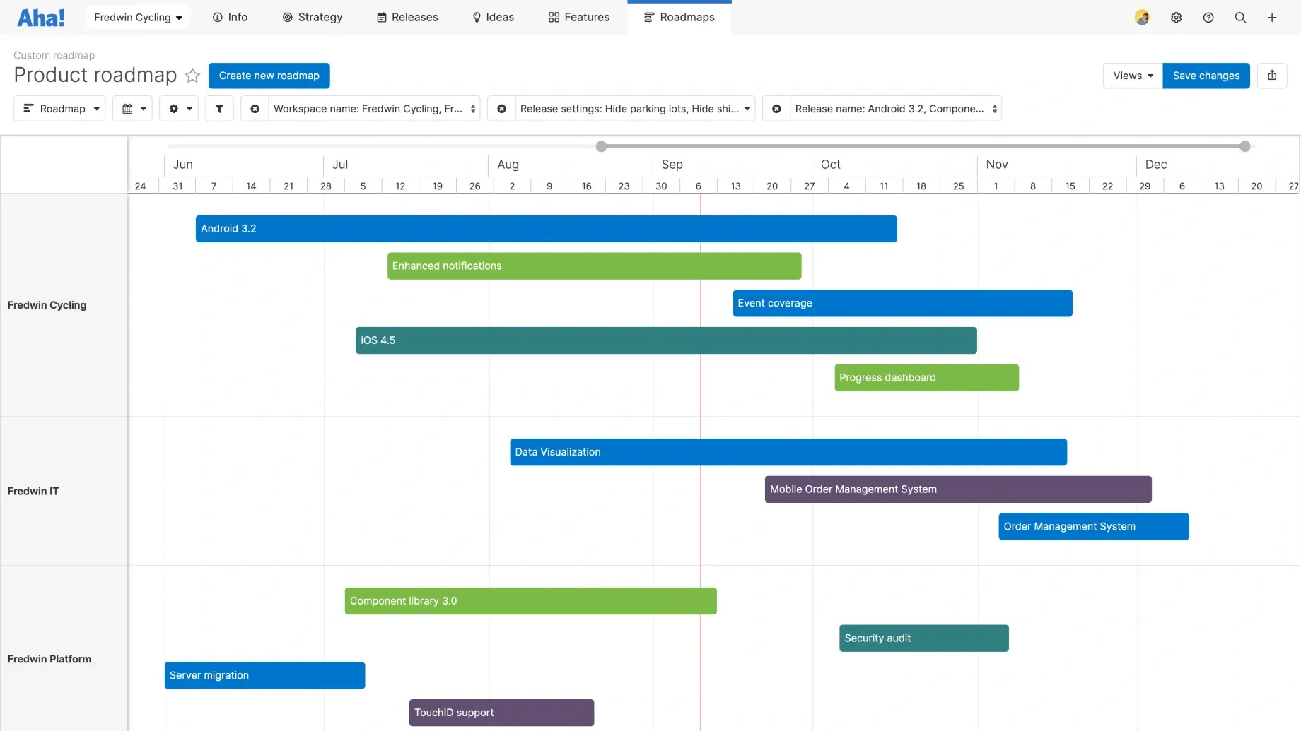 Screenshot of Aha!'s roadmaps view.