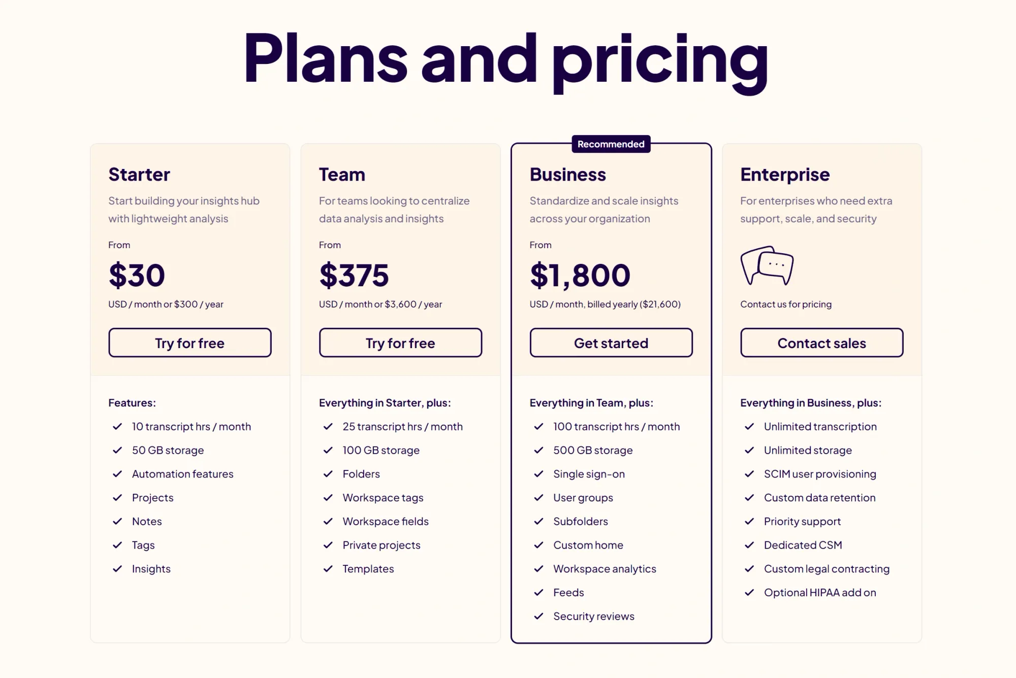 Dovetail's official pricing.