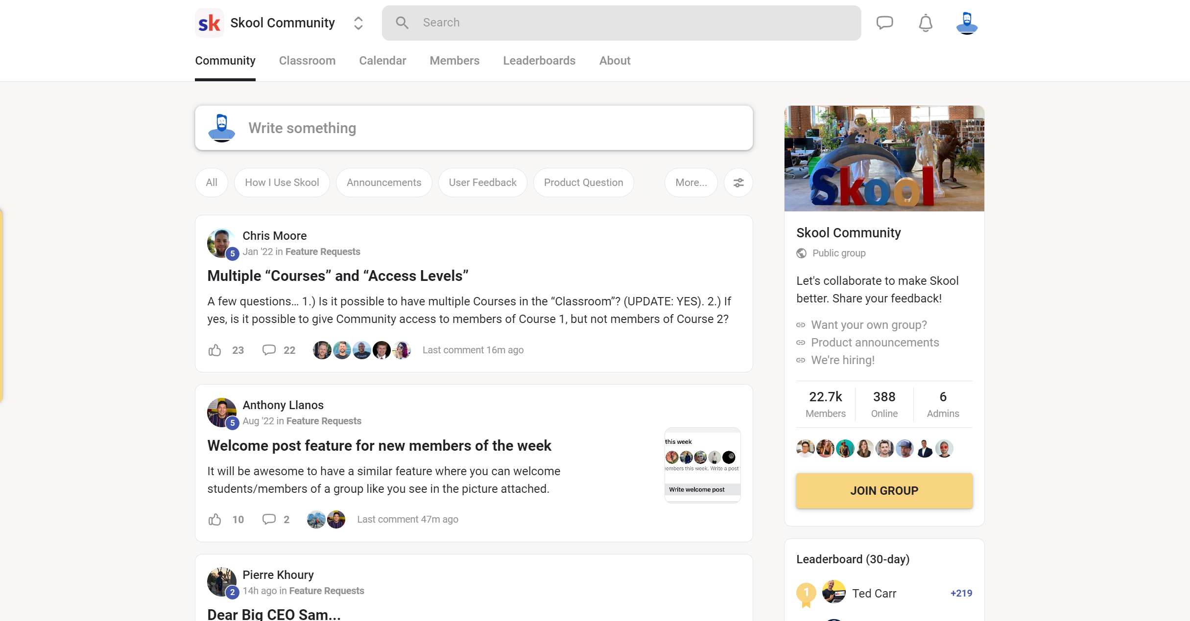 Skool's feature requests board illustration.  