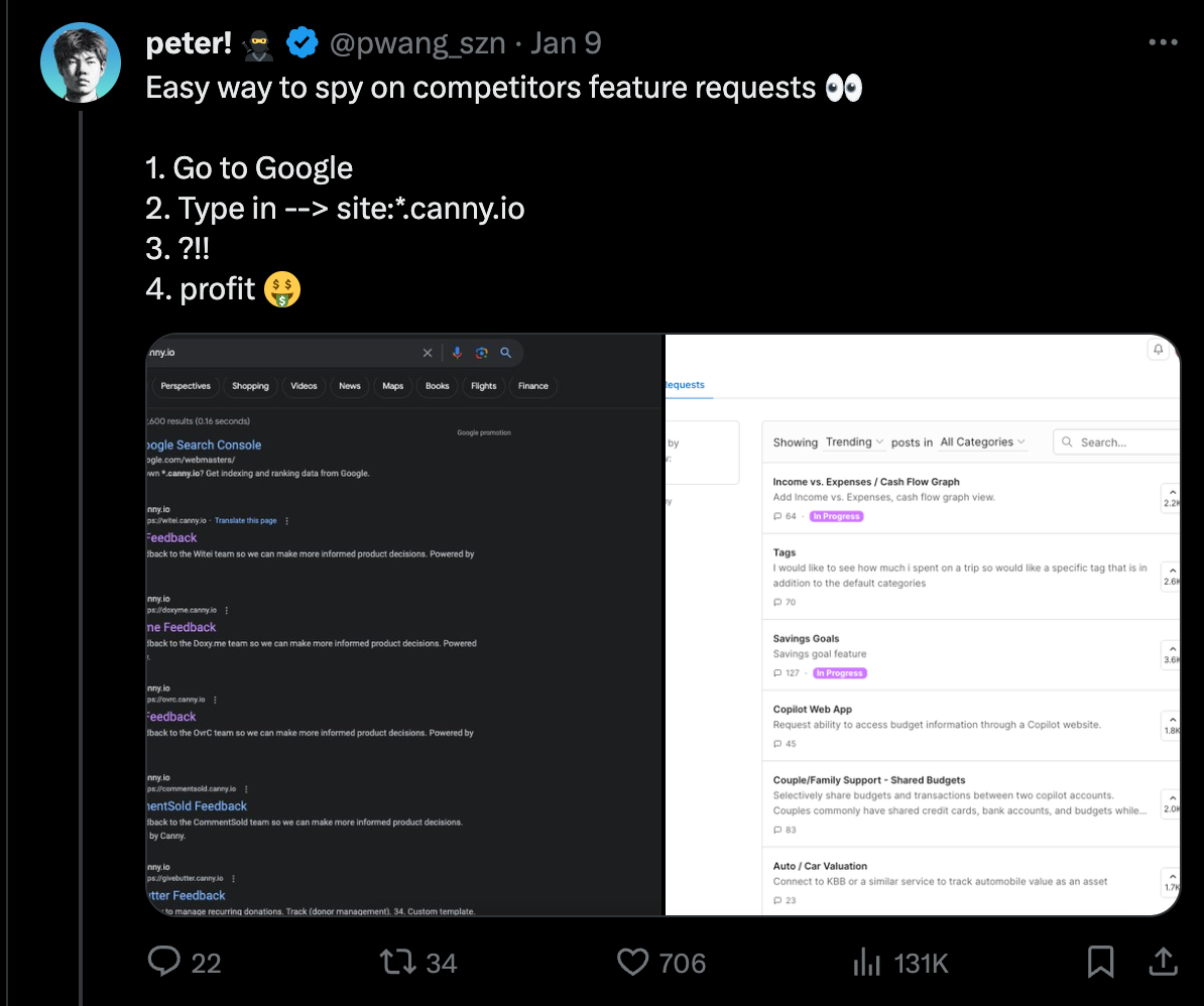 People stealing competitor ideas Tweet
