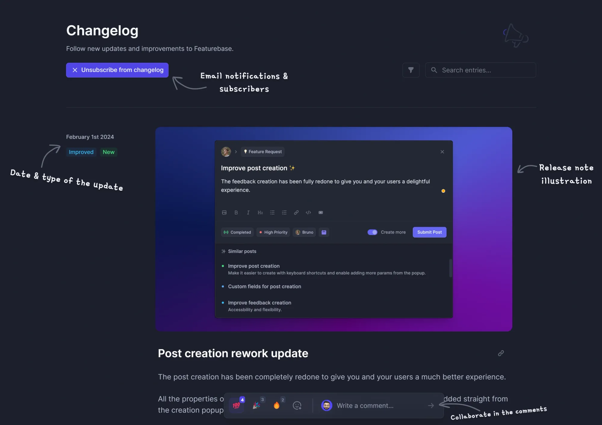 Featurebase - a powerful changelog tool with affordable pricing.